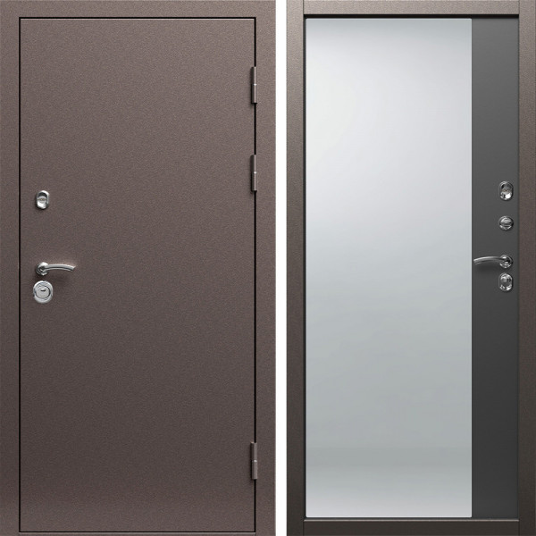 Входная дверь Termo-Door Техно Медь Антик - Зеркало Фацет Черный кварц