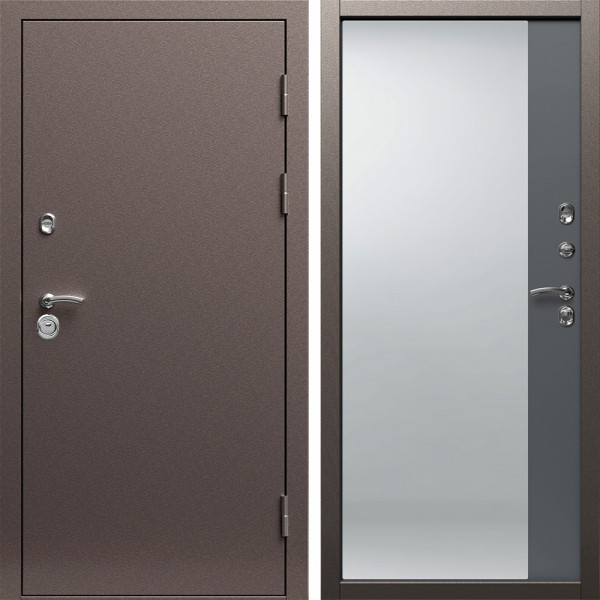 Входная дверь Termo-Door Техно Медь Антик - Зеркало Фацет Grey софт
