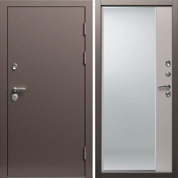 Входная дверь Termo-Door Техно Медь Антик - Зеркало Фацет Капучино