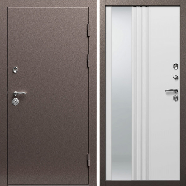 Входная дверь Termo-Door Техно Медь Антик - Зеркало Люмис Белый Софт