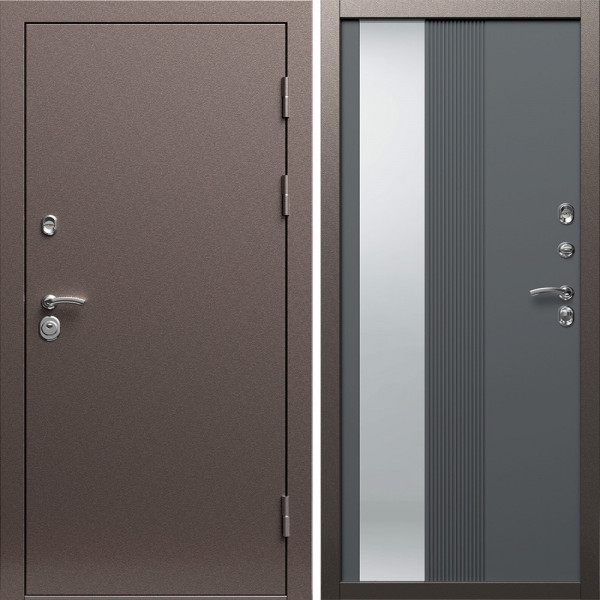 Входная дверь Termo-Door Техно Медь Антик - Зеркало Люмис Грей Софт