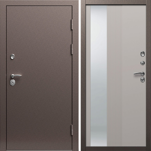 Входная дверь Termo-Door Техно Медь Антик - Зеркало Люмис Капучино