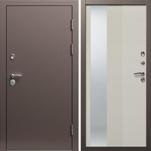 Входная дверь Termo-Door Техно Медь Антик - Зеркало Люмис Соновая Кость