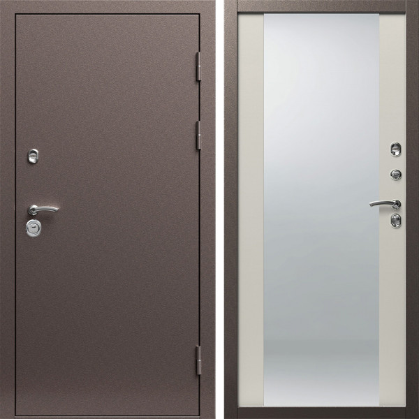 Входная дверь Termo-Door Техно Медь Антик - Зеркало Слоновая кость