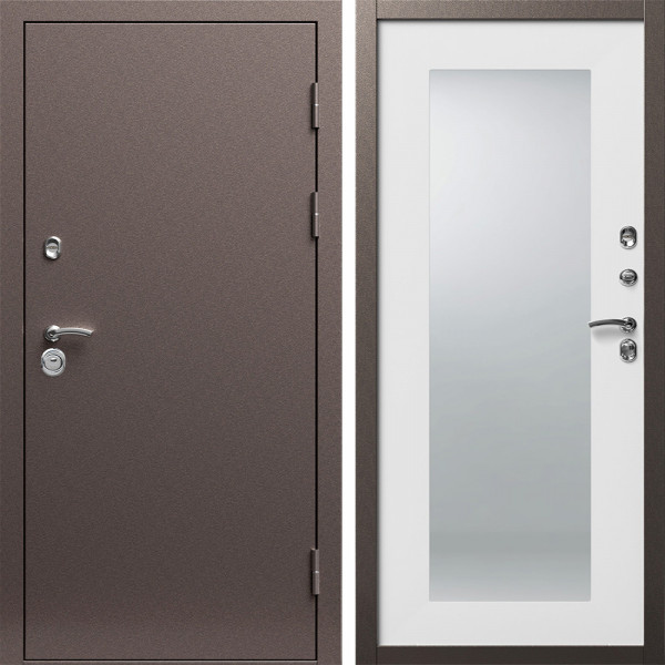 Входная дверь Termo-Door Техно Медь Антик - Зеркало Триумф Белый софт