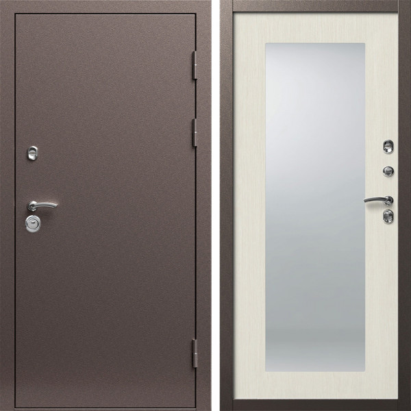Входная дверь Termo-Door Техно Медь Антик - Зеркало Триумф лиственница