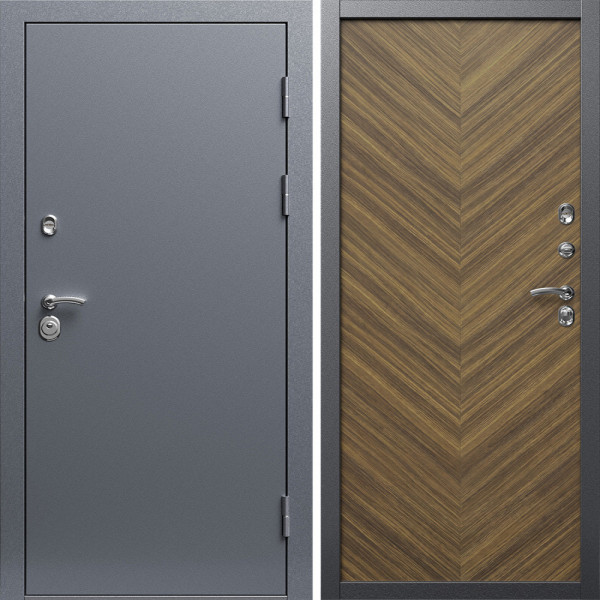 Входная дверь Termo-Door Техно Серебро Антик - Плаза Елочка Орех
