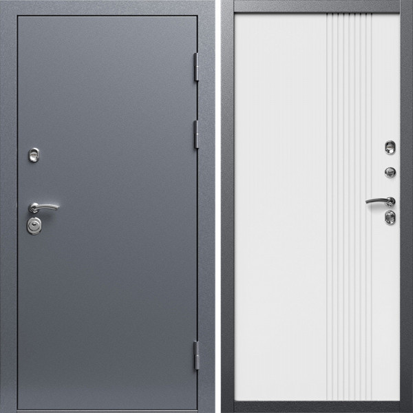 Входная дверь Termo-Door Техно Серебро Антик - Страйп Белый Софт