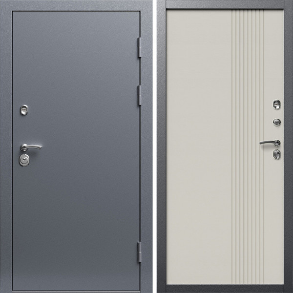 Входная дверь Termo-Door Техно Серебро Антик - Страйп Слоновая Кость