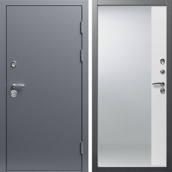 Входная дверь Termo-Door Техно Серебро Антик - Зеркало Фацет Белый софт