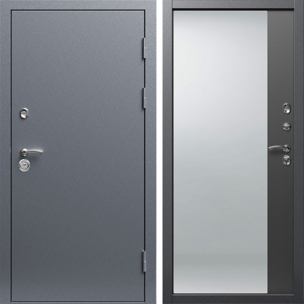 Входная дверь Termo-Door Техно Серебро Антик - Зеркало Фацет Черный кварц