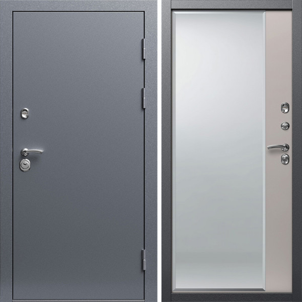 Входная дверь Termo-Door Техно Серебро Антик - Зеркало Фацет Капучино