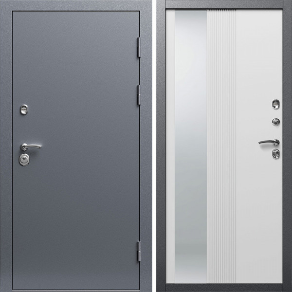 Входная дверь Termo-Door Техно Серебро Антик - Зеркало Люмис Белый Софт