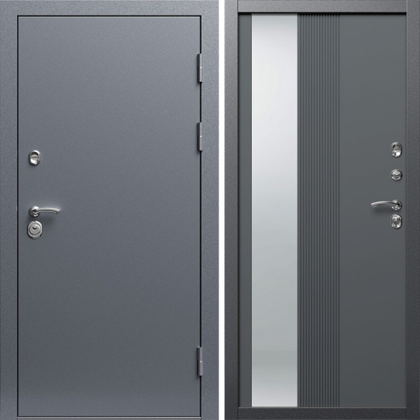 Входная дверь Termo-Door Техно Серебро Антик - Зеркало Люмис Грей Софт