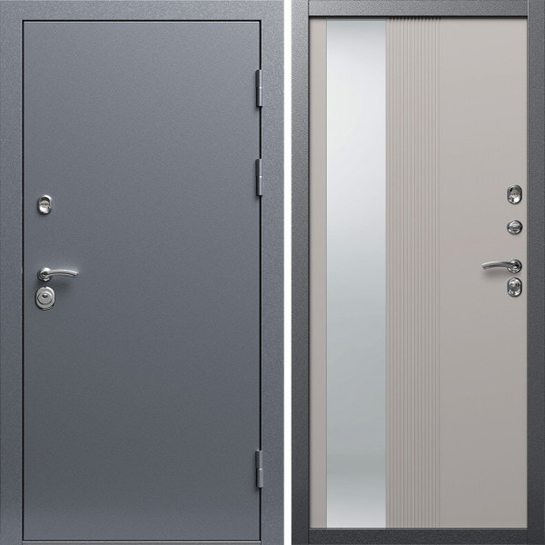 Входная дверь Termo-Door Техно Серебро Антик - Зеркало Люмис Капучино