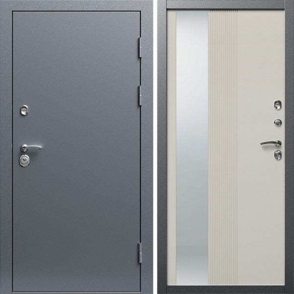 Входная дверь Termo-Door Техно Серебро Антик - Зеркало Люмис Соновая Кость