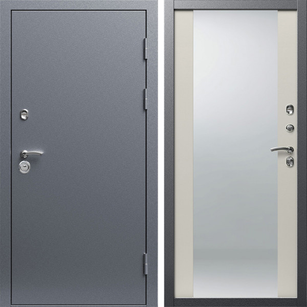 Входная дверь Termo-Door Техно Серебро Антик - Зеркало Слоновая кость