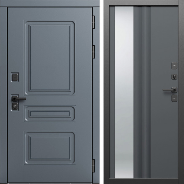 Входная дверь Termo-Door Аляска Графит - Зеркало Люмис Грей Софт