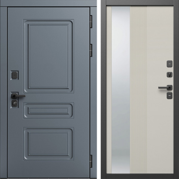 Входная дверь Termo-Door Аляска Графит - Зеркало Люмис Соновая Кость