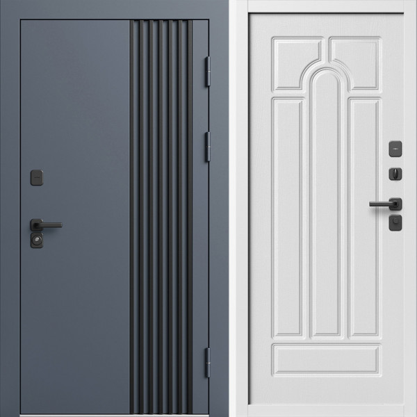 Входная дверь Termo-Door Фортис Ral 7024 - Белый Короб Изнутри Арка белое дерево