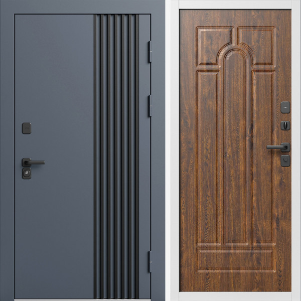 Входная дверь Termo-Door Фортис Ral 7024 - Белый Короб Изнутри Арка дуб