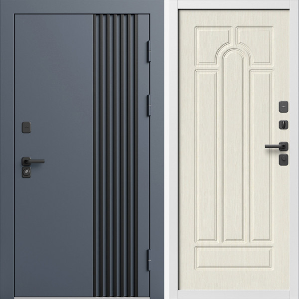 Входная дверь Termo-Door Фортис Ral 7024 - Белый Короб Изнутри Арка лиственница