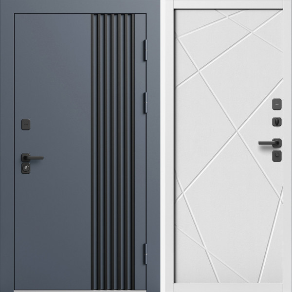 Входная дверь Termo-Door Фортис Ral 7024 - Белый Короб Изнутри Лучи белый