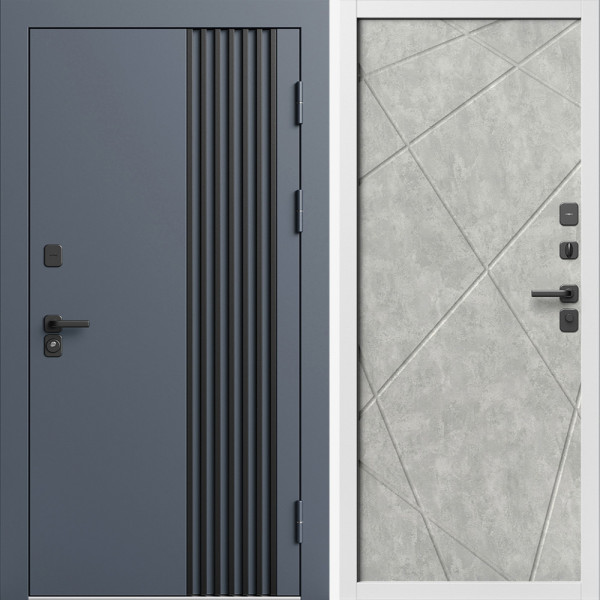 Входная дверь Termo-Door Фортис Ral 7024 - Белый Короб Изнутри Лучи бетон светлый