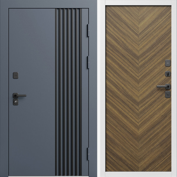 Входная дверь Termo-Door Фортис Ral 7024 - Белый Короб Изнутри Плаза Елочка Орех