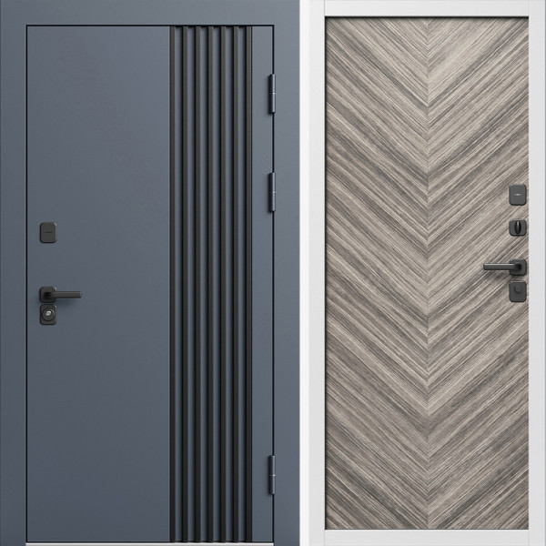 Входная дверь Termo-Door Фортис Ral 7024 - Белый Короб Изнутри Плаза Елочка Серая