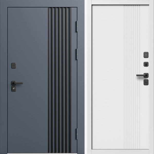 Входная дверь Termo-Door Фортис Ral 7024 - Белый Короб Изнутри Страйп Белый Софт