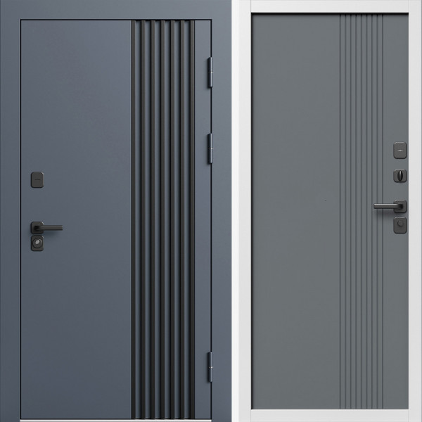 Входная дверь Termo-Door Фортис Ral 7024 - Белый Короб Изнутри Страйп Грей Софт
