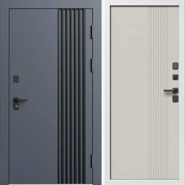 Входная дверь Termo-Door Фортис Ral 7024 - Белый Короб Изнутри Страйп Слоновая Кость