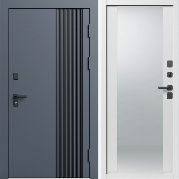 Входная дверь Termo-Door Фортис Ral 7024 - Белый Короб Изнутри Зеркало белый софт