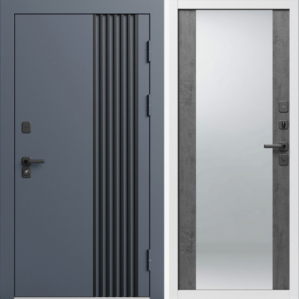 Входная дверь Termo-Door Фортис Ral 7024 - Белый Короб Изнутри Зеркало бетон темный