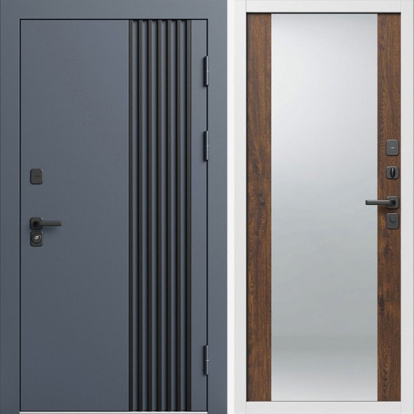 Входная дверь Termo-Door Фортис Ral 7024 - Белый Короб Изнутри Зеркало дуб