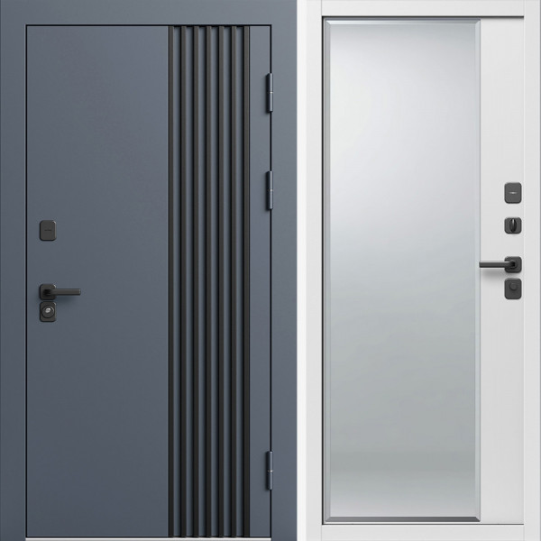 Входная дверь Termo-Door Фортис Ral 7024 - Белый Короб Изнутри Зеркало Фацет Белый софт