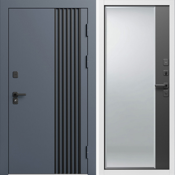 Входная дверь Termo-Door Фортис Ral 7024 - Белый Короб Изнутри Зеркало Фацет Черный кварц