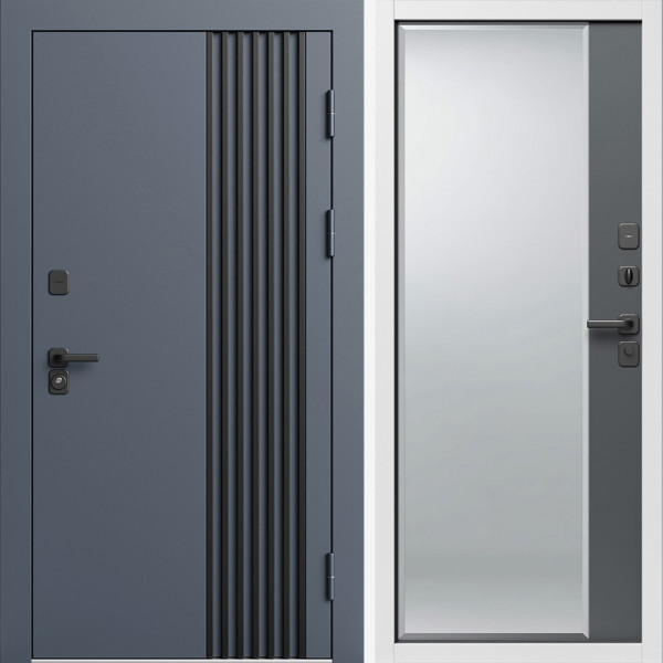 Входная дверь Termo-Door Фортис Ral 7024 - Белый Короб Изнутри Зеркало Фацет Grey софт