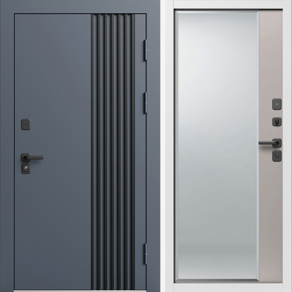 Входная дверь Termo-Door Фортис Ral 7024 - Белый Короб Изнутри Зеркало Фацет Капучино