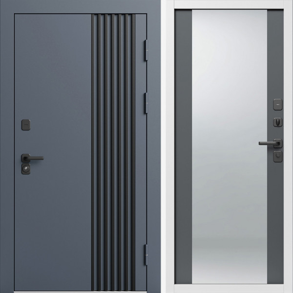 Входная дверь Termo-Door Фортис Ral 7024 - Белый Короб Изнутри Зеркало Grey Софт