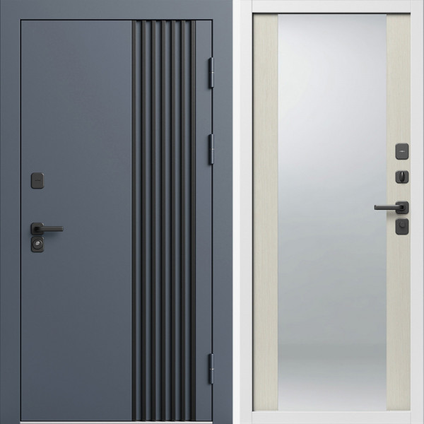 Входная дверь Termo-Door Фортис Ral 7024 - Белый Короб Изнутри Зеркало лиственница