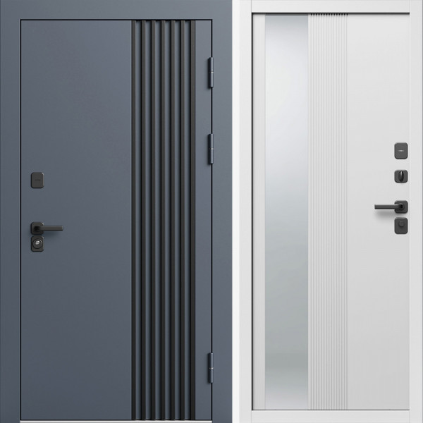 Входная дверь Termo-Door Фортис Ral 7024 - Белый Короб Изнутри Зеркало Люмис Белый Софт