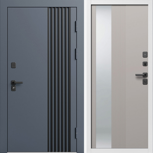 Входная дверь Termo-Door Фортис Ral 7024 - Белый Короб Изнутри Зеркало Люмис Капучино
