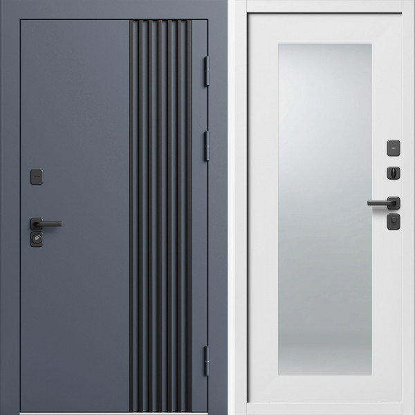 Входная дверь Termo-Door Фортис Ral 7024 - Белый Короб Изнутри Зеркало Триумф Белый софт