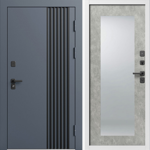 Входная дверь Termo-Door Фортис Ral 7024 - Белый Короб Изнутри Зеркало Триумф бетон светлый
