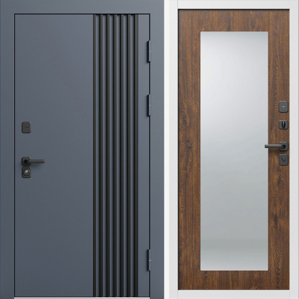 Входная дверь Termo-Door Фортис Ral 7024 - Белый Короб Изнутри Зеркало Триумф дуб