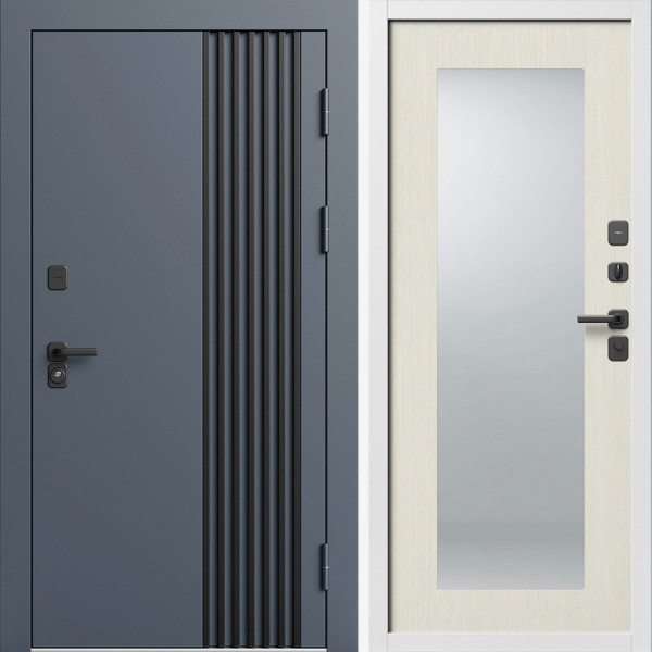 Входная дверь Termo-Door Фортис Ral 7024 - Белый Короб Изнутри Зеркало Триумф лиственница