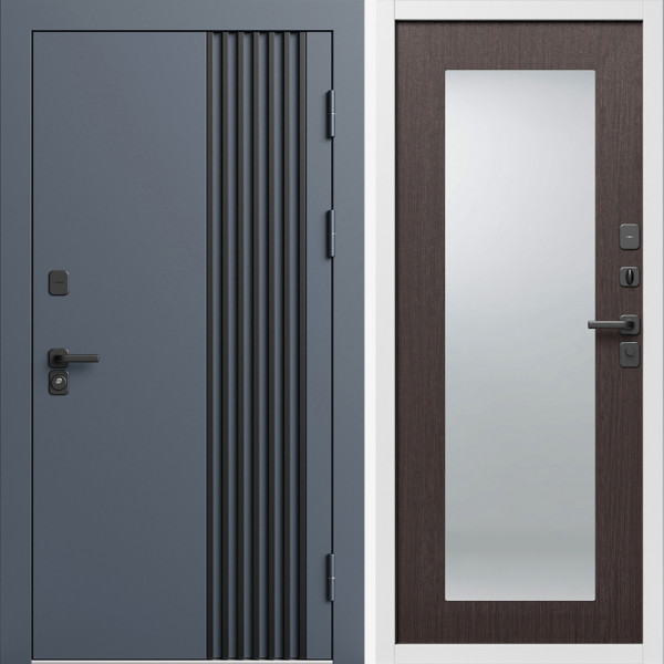 Входная дверь Termo-Door Фортис Ral 7024 - Белый Короб Изнутри Зеркало Триумф венге