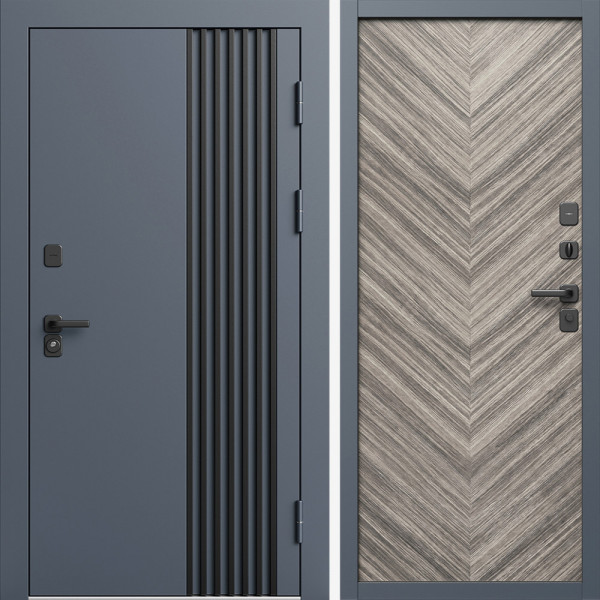 Входная дверь Termo-Door Фортис Ral 7024 - Плаза Елочка Серая